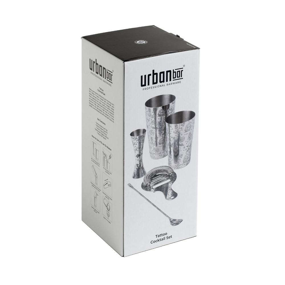 Geschenkbox Cocktailshaker Set im Tattoo-Stil
