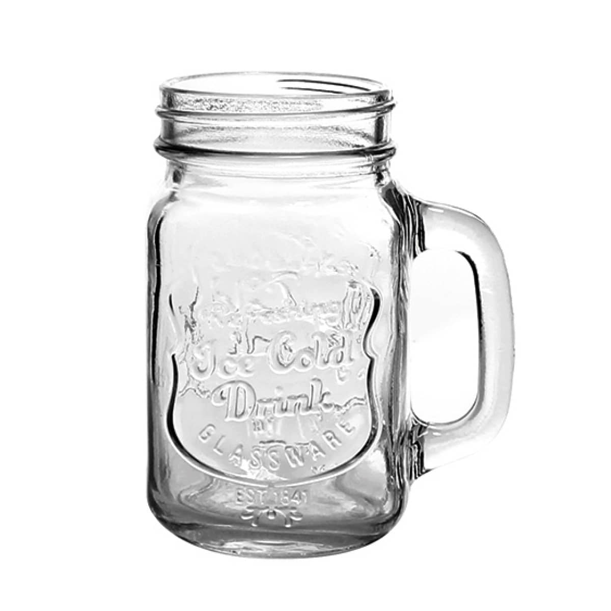 Drinking Jar aus Glas mit Gravur "Ice Cold Drink"