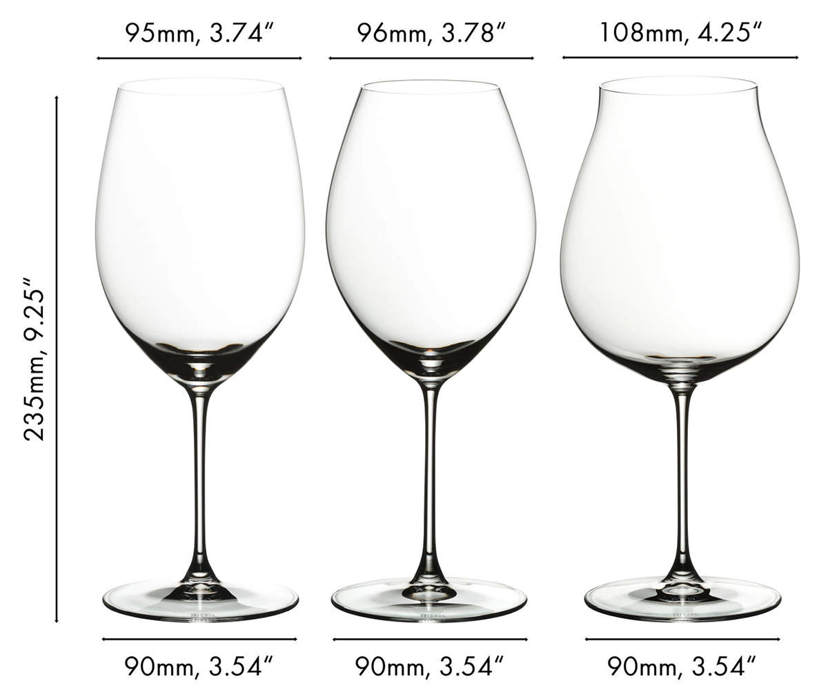 Riedel Glas Veritas Rotwein Tastingset abmessung Abmessungen der Rotweingläser aus dem Riedel Glas Rotwein Verkostungsset