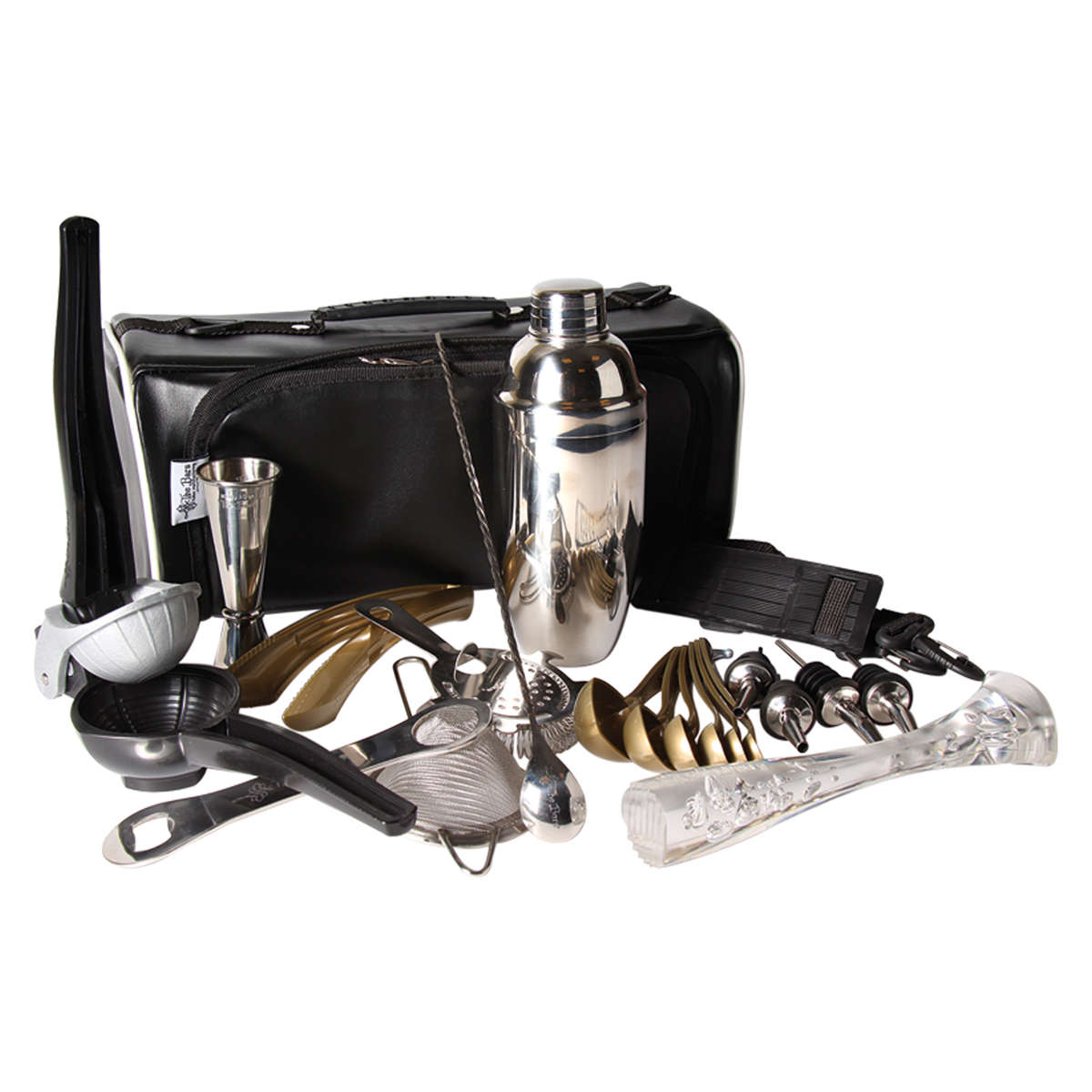 Bartasche mit Cocktail Shaker Set - dreiteiliger Shaker
