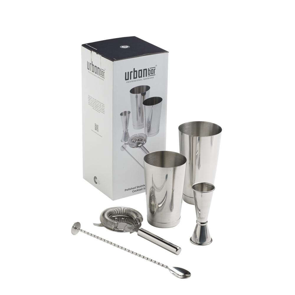 5-teiliges Cocktailshaker Set in Geschenkbox in der Farbe Silber