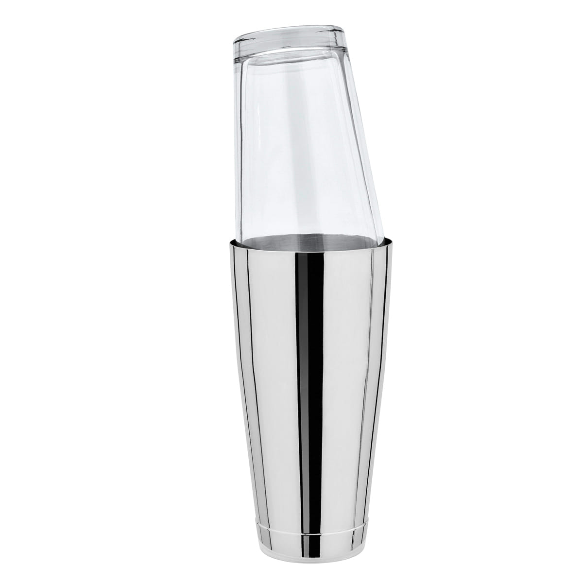 Silberner Boston Shaker mit aufgesetztem Mixingglas