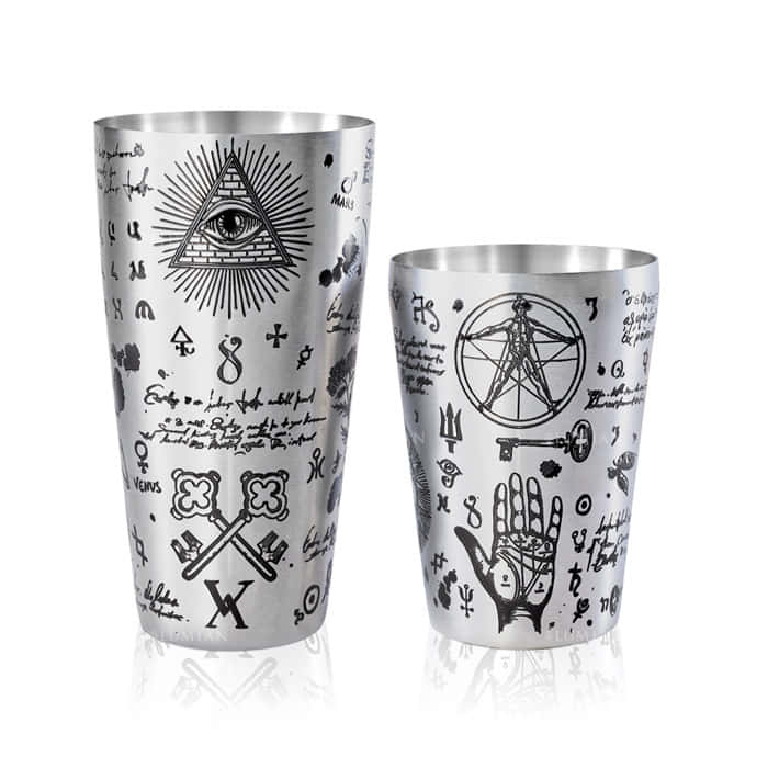 Tin Cocktailshaker Alchemy mit Tattoo-Verzierungen