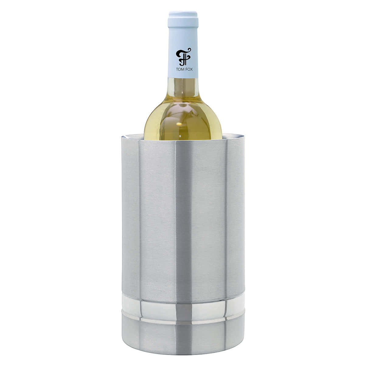 Doppelwandiger Flaschenkühler aus Edelstahl mit Weißweinflasche