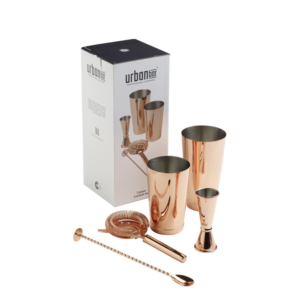 5-teiliges Cocktail Shaker Set in Geschenkbox in der Farbe Kupfer