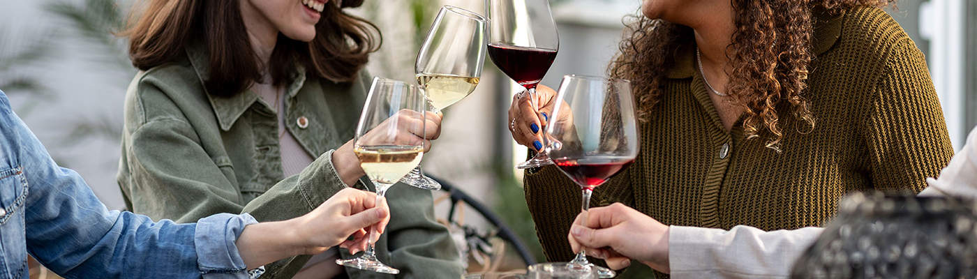 Weingläser Vina von Schott Zwiesel auf Esstisch mit  Pastagericht