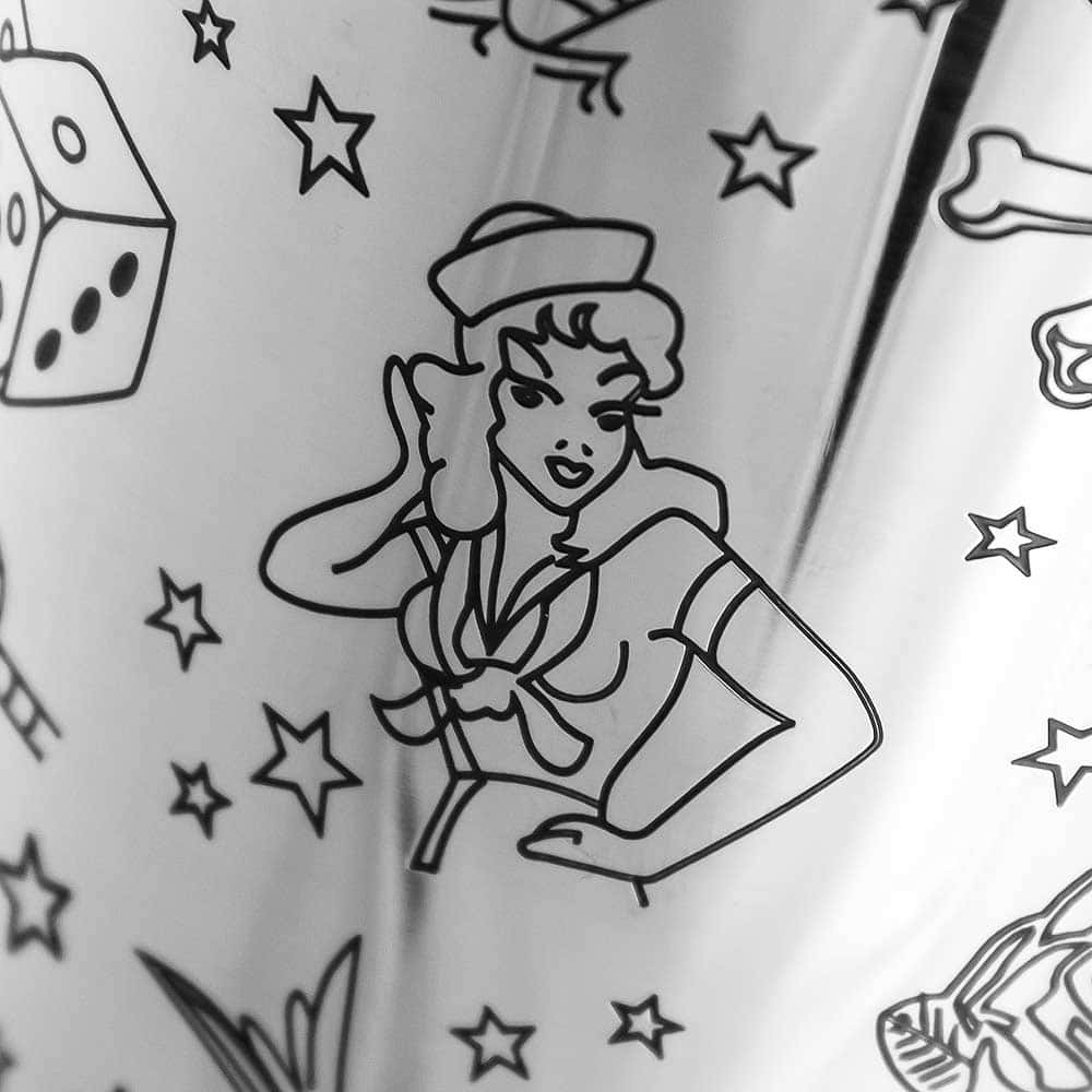 Speedshaker Tattoo | Verziert - 630 ml Matrosin und Würfel Verzierung auf Tin in Tin Cocktailshaker