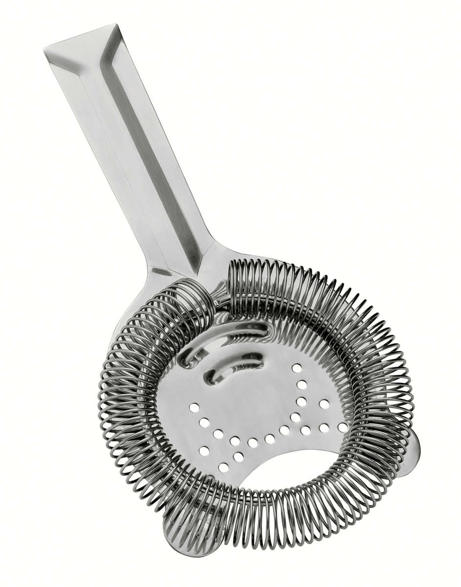 Silbernes klassisches Barsieb / Hawthorne Strainer mit Metallspirale zum Auflegen 