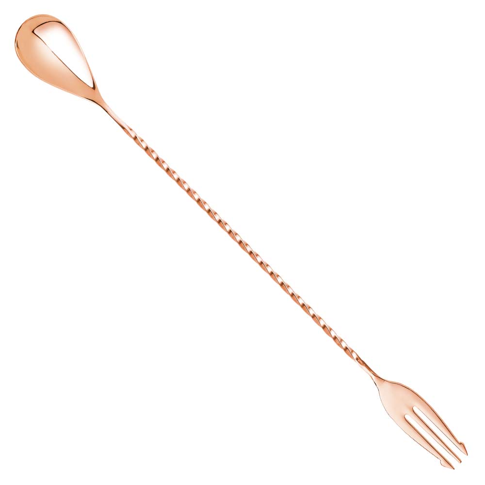 Kupferner Barlöffel mit Gabel in 30 cm Länge