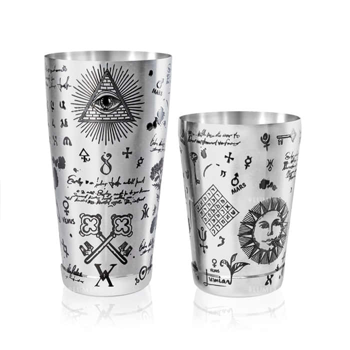 Tin Cocktailshaker Alchemy mit Tattoo-Verzierungen