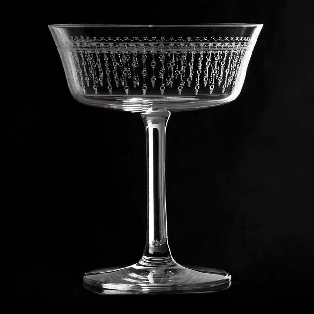 Breites Cocktailglas Retro Fizzio mit Verzierung