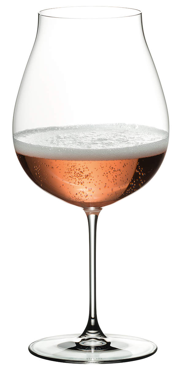 Mit Rose Champagner gefülltes Riedel Glas Veritas Champagnerglas Rose