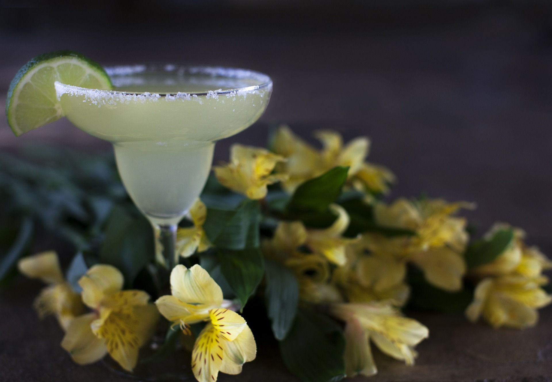 Margarita im Glas mit Blütendekoration