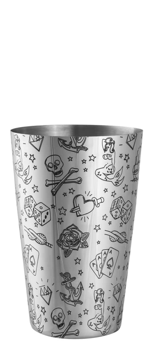 Speedshaker Tattoo | Verziert - 630 ml Speedshaker für Cocktails in Silber mit Tattoo Motiven verziert